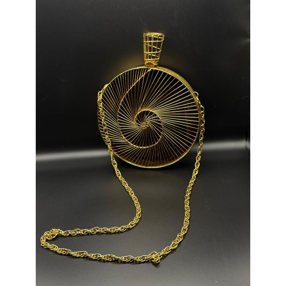 RAMLA Tourbillon Gold Brass Spiral Round Clutch Crossbody Bag NWOT